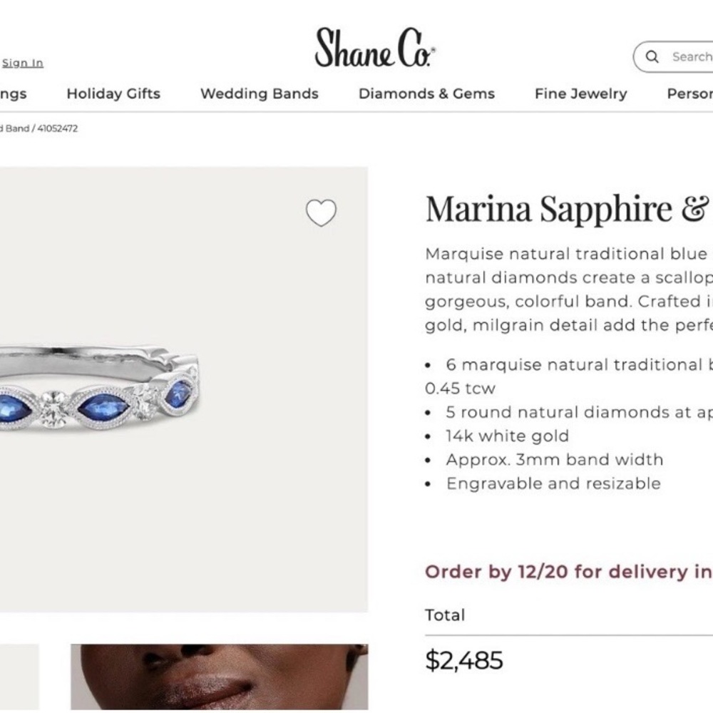 Shane Co Marquise Sapphire And Round Diamond 3/4 Eternity Band Size 6 - Picture 4 of 4